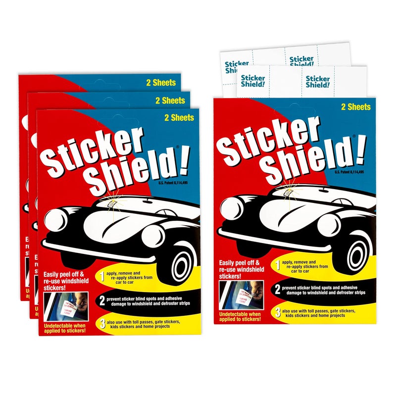 STICKER SHIELD - Windshield Sticker Applicator for Easy Application, Removal and Re-Application from Car to Car - 4 inch x 6 inch Sheets (4 Packs (8 Sheets Total)) - Image 1